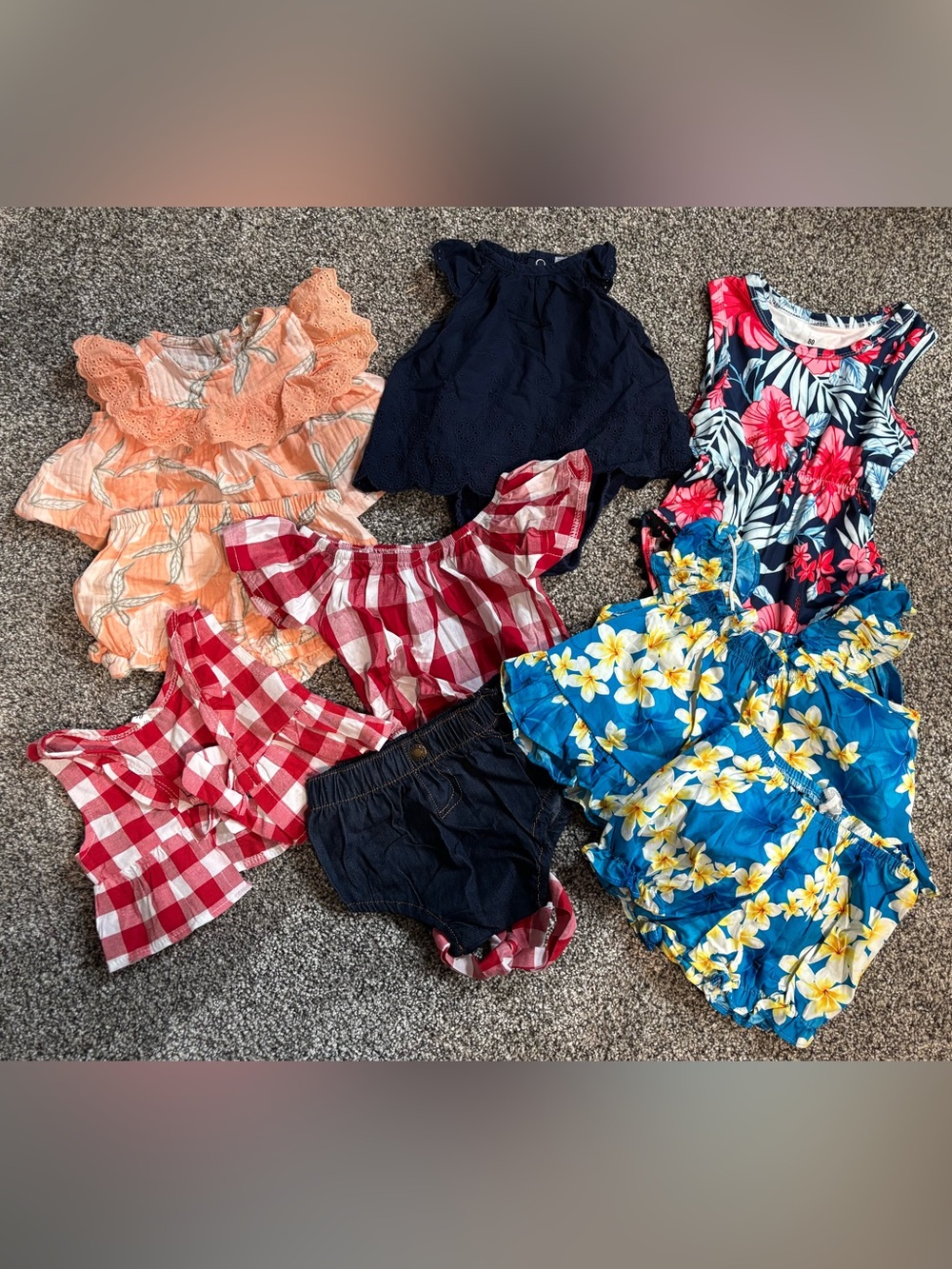 Baby Mixed Summer outfits & Rompers - Navy, Coral, Red Gingham, Floral